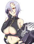  arachne bare_shoulders breasts carapace extra_eyes hips huge_breasts insect_girl monster_girl monster_musume_no_iru_nichijou navel pelvic_curtain purple_hair rachnera_arachnera red_eyes short_hair solo spider_girl underboob underboob_cutout zanku 