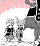  beerus child choker clothes_pull dragon_ball dragon_ball_z earrings egyptian_clothes jewelry kaioushin monochrome multiple_boys pointy_ears raku220p robe single_earring tail tears whis wristband younger 