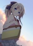  bag blue_eyes casual charlotte_(anime) from_below highres long_hair mido_(mimizuku-hukuro) ponytail silver_hair smile solo tomori_nao 