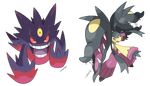  artist_name fangs gengar ghost mawile mega_gengar mega_mawile mega_pokemon nintendo no_humans official_style pokemon pokemon_(game) simple_background 