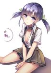  bad_id bad_pixiv_id blue_eyes blue_hair breasts choker cleavage kantai_collection mallizmora medium_breasts ooshio_(kantai_collection) school_uniform short_hair solo suspenders twintails 