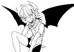  bad_id bad_pixiv_id detached_sleeves erubo fang greyscale hand_on_own_face horns male_focus monochrome original shorts simple_background solo white_background wings 