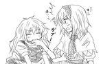  2girls alice_margatroid biting blush capelet dress fangs greyscale hand_biting kirisame_marisa kiritani_(marginal) long_hair monochrome multiple_girls short_hair touhou vest 