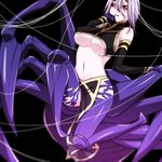  arachne black_background breasts carapace claws detached_sleeves extra_eyes huge_breasts ice_(aitsugai) insect_girl lavender_hair monster_girl monster_musume_no_iru_nichijou multiple_legs navel pelvic_curtain rachnera_arachnera red_eyes silk simple_background solo spider_girl spider_web underboob 