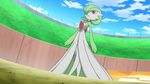  gardevoir green_hair mega_stone no_humans pokemon pokemon_(anime) red_eyes screencap sky solo 