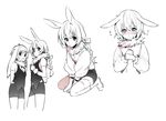  bad_id bad_pixiv_id boots braid bunnyboy erubo flying_sweatdrops fur_trim greyscale lop_ear_(erubo) monochrome multiple_boys original short_hair simple_background thighhighs white_background 