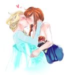  anna_(frozen) blonde_hair blush breasts censored couple elsa_(frozen) french_kiss frozen_(disney) incest kiss medium_breasts multiple_girls mummeemeemama novelty_censor orange_hair siblings sisters tongue topless yuri 