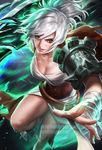  armor banned_artist broken broken_sword broken_weapon league_of_legends riven_(league_of_legends) sakimichan silver_hair solo sword weapon 