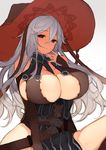  bad_id bad_twitter_id breasts cleavage dress finger_to_mouth granblue_fantasy hat huge_breasts k_(li) long_hair magisa_(granblue_fantasy) silver_hair smile solo witch_hat 