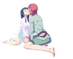  1girl bad_id bad_pixiv_id barefoot black_hair blush closed_eyes couple feet hetero kiss long_hair mono red_hair shadow_of_the_colossus short_hair tensugi_takashi wander 