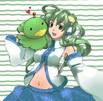  crossover detached_sleeves frog green_eyes green_hair hair_ornament heart kochiya_sanae long_hair navel p-chan_kai s-sama sarashi snake solo tentai_senshi_sunred touhou 