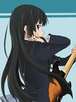  akiyama_mio bad_id bad_pixiv_id bangs bass_guitar black_eyes black_hair blazer blunt_bangs e-n hime_cut instrument jacket k-on! long_hair looking_back school_uniform solo 