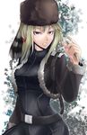  bad_id bad_pixiv_id belt blonde_hair blue_eyes coon_hat darker_than_black fur_hat hat highres jacket rokushou_kokuu skin_tight solo spandex tanya_(darker_than_black) 