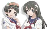  bad_id bad_pixiv_id black_hair blue_eyes blush brown_eyes flower hair_flower hair_ornament head_wreath long_hair multiple_girls nyoro_(nyoronyoro000) sakugawa_school_uniform saten_ruiko school_uniform serafuku short_hair smile to_aru_kagaku_no_railgun to_aru_majutsu_no_index uiharu_kazari 