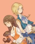  1girl 9_(saki-ooo-kiyu) bad_id bad_pixiv_id black_hair blonde_hair blue_eyes bodysuit brown_eyes brown_hair choker final_fantasy final_fantasy_ix garnet_til_alexandros_xvii gloves jewelry long_hair low-tied_long_hair orange_bodysuit pink_background zidane_tribal 