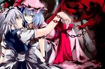  chain hat izayoi_sakuya mosuke multiple_girls remilia_scarlet ribbon short_hair touhou yuri 