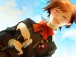  bad_id bad_pixiv_id bow brown_hair closed_eyes female_protagonist_(persona_3) nichika open_mouth persona persona_3 persona_3_portable school_uniform short_hair smile solo tears watch wristwatch 