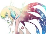  aqua_eyes bad_id bad_pixiv_id blue_hair gradient_hair headphones hijiki_(hijikini) long_hair megurine_luka multicolored_hair pink_hair purple_hair simple_background solo topless very_long_hair vocaloid 