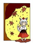  :3 animal_ears autumn blush chibi closed_eyes hat highres inubashiri_momiji leaf maple_leaf seigo3 solo sword tokin_hat touhou weapon wolf_ears 