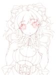  ahoge blush breasts cleavage frills hands large_breasts maid maid_headdress mel/a monochrome original ribbon sketch solo twintails 
