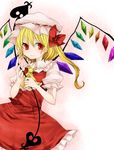  amaya_enaka bad_id bad_pixiv_id blonde_hair dress fang flandre_scarlet highres laevatein lips long_hair looking_at_viewer red_eyes side_ponytail slit_pupils smile solo touhou wings 