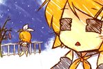  =_= blonde_hair detached_sleeves hair_ribbon kagamine_rin ribbon tanabata taniya_raku tanzaku vocaloid 