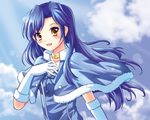  blue_hair cute_&amp;_girly_(idolmaster) gloves idolmaster idolmaster_(classic) kisaragi_chihaya long_hair ryusei2u solo yellow_eyes 