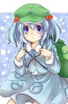  backpack bag blue_eyes blue_hair hair_bobbles hair_ornament hat kawashiro_nitori key rai_(rai-s) solo touhou twintails two_side_up 