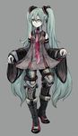  alternate_costume aqua_eyes aqua_hair bad_id bad_pixiv_id boots detached_sleeves full_body hatsune_miku long_hair multicolored multicolored_eyes necktie niji simple_background sketch solo twintails very_long_hair vocaloid 