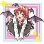  bat_wings fang head_wings koakuma long_hair red_eyes red_hair solo touhou usakou wings 