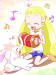  ^_^ blonde_hair child closed_eyes concertina elephant happy instrument long_hair makihatayama_hana musical_note oimossamu ojamajo_doremi pao-chan shoes shorts sitting sneakers solo twintails very_long_hair 