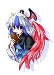  blush book head_wings horns lowres multicolored_hair red_eyes red_wings single_head_wing solo tachiuo_nikominabe tokiko_(touhou) touhou wings 