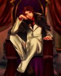  bad_id bad_pixiv_id black_eyes cape chair chin_rest jacket male_focus necktie nohoho red_hair sitting solo throne umineko_no_naku_koro_ni ushiromiya_battler 