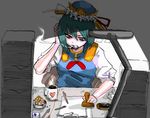  angry ashtray bad_id bad_pixiv_id cigarette coffee cup desk hat kojima_(sunnysideriver) mug shiki_eiki short_hair smoking solo stamp touhou truth working 