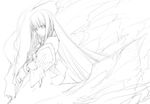  bare_shoulders fire greyscale hands lineart long_hair lord_of_vermilion monochrome nakabayashi_reimei rishia solo work_in_progress 