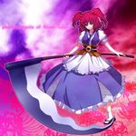  greave_(asterism) hair_bobbles hair_ornament onozuka_komachi red_eyes red_hair scythe short_hair solo touhou two_side_up 