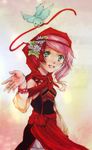  alisa_boskonovich artist_request bird green_eyes hair_ornament multicolored_hair open_mouth pink_hair ribbon solo tekken traditional_media two-tone_hair 