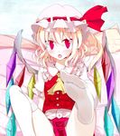 bad_id bad_pixiv_id blonde_hair feet flandre_scarlet hat oouso ponytail pov_feet red_eyes short_hair side_ponytail slit_pupils solo thighhighs touhou wings 