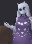  ambiguous_gender blue_eyes breasts brown_hair caprine duo eyelashes female goat hair horn human mammal monster protagonist_(undertale) rollingswitch smile solo_focus toriel undertale 
