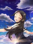  black_hair charlotte_(anime) closed_eyes cloud inukai_(g_a) long_hair open_mouth otosaka_ayumi school_uniform sky solo 