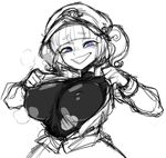  blue_eyes breasts covered_nipples greyscale heart heart-shaped_pupils heavy_breathing jacket kawashiro_nitori large_breasts monochrome open_clothes open_jacket open_shirt shirt skin_tight solo space_jin spot_color symbol-shaped_pupils touhou turtleneck undressing 