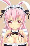  animal_ears bad_id bad_pixiv_id blush breasts bunny_ears cleavage commentary_request domda frills hairband headphones large_breasts long_hair looking_at_viewer maid maid_headdress nitroplus pink_eyes pink_hair smile solo super_sonico 