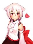  animal_ears blush breasts detached_sleeves dominico heart inubashiri_momiji looking_at_viewer lovestruck pink_hair pom_pom_(clothes) red_eyes ribbon ribbon-trimmed_sleeves ribbon_trim short_hair silver_hair simple_background small_breasts smile solo touhou white_background wolf_ears 