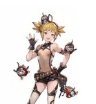  :d ahoge armlet armpits bare_shoulders belt black_gloves blonde_hair blue_eyes covered_navel derivative_work fang fingerless_gloves gloves goggles goggles_on_head granblue_fantasy hand_on_hip minaba_hideo official_art open_mouth outstretched_hand pengy_(granblue_fantasy) pouch short_shorts short_twintails shorts skin_tight smile solo thighhighs third-party_edit transparent_background twintails white_legwear 