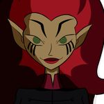  @_@ animated animated_gif dark_skin fangs green_eyes lips live2d live_2d looking_at_viewer pointy_ears red_hair wuya xiaolin_showdown 