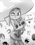  &lt;3 blush brokenlynx21 english_text female flower jenny_wakeman looking_at_viewer machine my_life_as_a_teenage_robot one_eye_closed plant robot solo sunflower text wink 