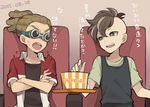  brown_hair crossed_arms dated english fudou_akio goggles hairlocs inazuma_eleven inazuma_eleven_(series) kidou_yuuto male_focus movie_theater multiple_boys open_mouth saku_anna sitting sweat translation_request 