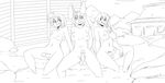  3girls animal_ears artist_name breasts bunny_ears dated frog_hair_ornament futanari greyscale grin hair_ornament kochiya_sanae konpaku_youmu large_breasts lineart monochrome multiple_girls multiple_penises navel nipples nude onsen penis radlionheart reisen_udongein_inaba small_breasts smile snake_hair_ornament testicles touhou 