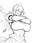  breasts cirno crossed_arms evil_grin evil_smile fang greyscale grin huge_breasts ice ice_wings long_hair monochrome older sketch slit_pupils smile solo space_jin touhou wings 
