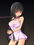  alternate_costume azm_(mochanepore) bare_shoulders bdsm black_background blush bondage bound breasts chain collar collarbone cowboy_shot cuffs dress hime_cut houraisan_kaguya large_breasts long_hair looking_to_the_side open_mouth panties pantyshot pantyshot_(standing) red_eyes shiny shiny_hair short_dress sketch solo standing tears torn_clothes torn_dress touhou underwear very_long_hair 